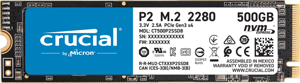 3D NAND, nvme, PCIe fino a 2400 MB/s Crucial P2 CT500P2SSD8 500 GB SSD interno 